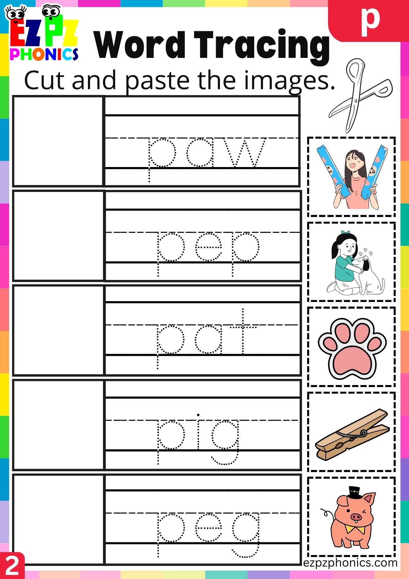 Group2 Letter P Word Tracing Beginning Sounds Worksheet